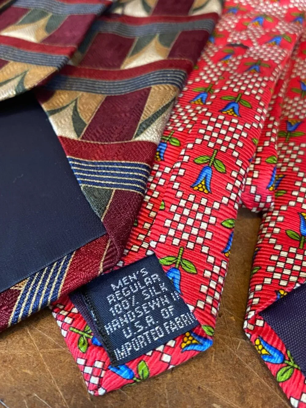LOT of THREE Ties Lands End Silk Flowers Tulips Paisley Vintage Tie Made in USA